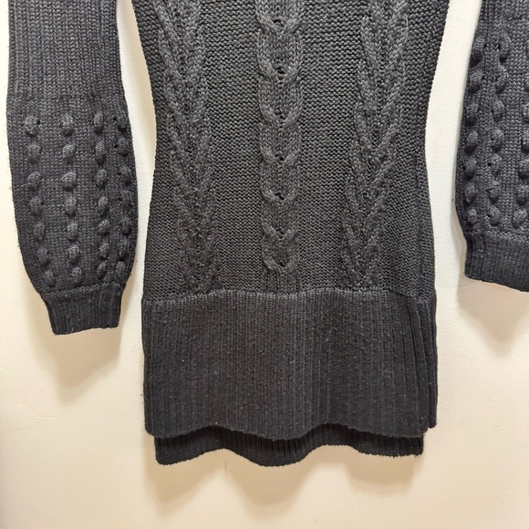 Guess by Marciano Black Wool Cable Knit Turtleneck Knit Dress Bobble Sleeve - Picture 6 of 15